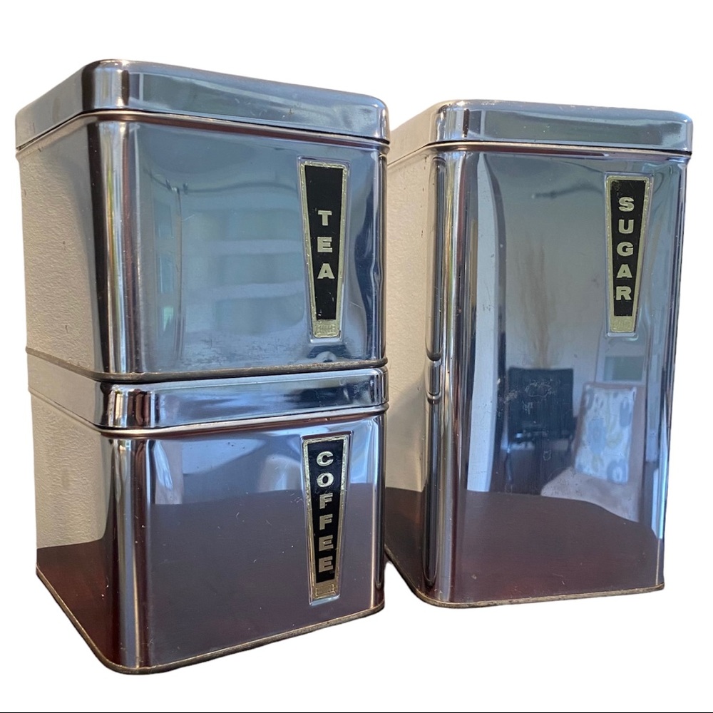 Vtg Chrome Kitchen Canister Set